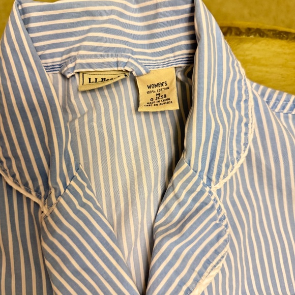 LL BEAN Womens Medium Baby Blue Striped 2-Piece Pajama Set 100% Cotton - Picture 2 of 14